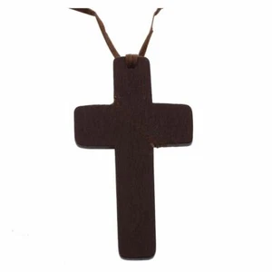 Leather Wooden Cross Necklace Top Quality Jewellery Men Women Church Religion - Picture 1 of 3