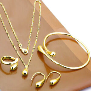 Fashion 925 Silver Gold Necklace Earrings Bracelet Rings Set Women Jewelry Gifts