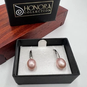 Orecchini perle Honora argento sterling rosa pesca pendente filo moderno confezione regalo - Foto 1 di 6