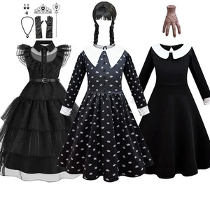 Kinder The Addams Family Cosplay Wednesday Maskerade Kleid Tanzen Partei-Kostüm - Bild 1 von 25
