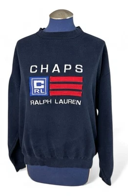 Vintage Chaps Ralph Lauren Men’s Swearshirt Embroidered Flag & Logo Size Small - Image 1 of 4