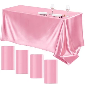 4 Packs Pink Satin Tablecloth 102 x 58 Inch Overlay Satin Table Cover Rectang... - Picture 1 of 7