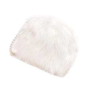Fuzzy Flap Shoulder Bag White Hairy Plush Crossbody for Woman Round - Picture 1 of 12