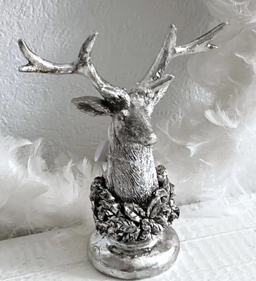 Hirsch Hirschkopf m. Kranz  Geweih Rentier Rentierkopf, Büste Figur Silber - Bild 1 von 3
