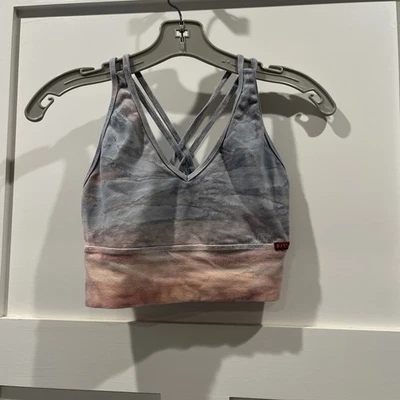HARD TAIL crop yoga workout top Grey Pink Tie Dye super cute sexy soft Small EUC - Image 1 of 4