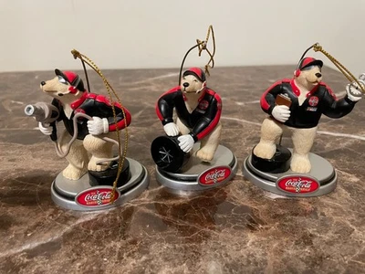 Set Of 3 Coca Cola Coke Polar Bear Nascar Racing Pit Crew Christmas Ornaments - Image 1 of 4