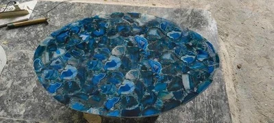 Impresionante mesa de centro de ágata azul 36"x24", ágata geoda centro sala de estar superior Foto 1 de 4