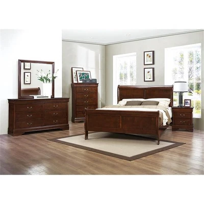 Maklaine Modern Traditional Wood Queen Sleigh Bed in Brown Cherry - Imagem 1 de 4