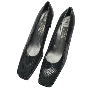 Stuart Weitzman Classic Pumps Square Toe Heal Leather Faux Snake Womens 9.5 AA - Picture 1 of 11