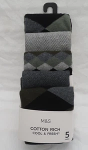 MEN'S MARKS AND SPENCER GREEN MIX COTTON RICH SOCKS 5 PART SET SIZE 9 - 12 - Picture 1 of 4