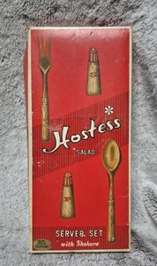MCM Vintage Hostess Salad Server Set + Shakers salt pepper Japan in box Artwood - Picture 1 of 13
