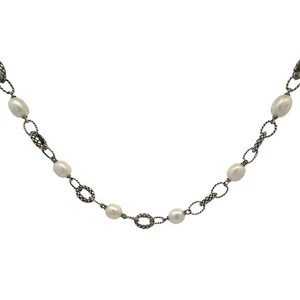 Vintage Andrea Candela 925 Sterling Silver 18kt Yellow Gold and Pearl Necklace - Picture 1 of 5