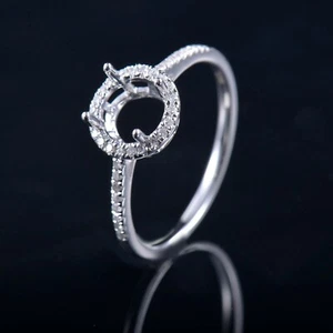 Anillo de Halo de Semi Montaje Natural Redondo 9,0 mm Oro Blanco 14K Talla 6 - Imagen 1 de 6