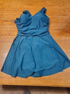 Woman's Bathing Suit 3XL Teal One Piece Swimdress Cocopear Molded Cups Straps - Picture 1 of 5