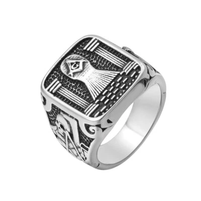 Vintage Masonic Symbol Palace Men's Ring Stainless Steel Freemason Skull Ring - Image 1 of 4
