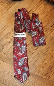 Mens Stacy Adams Gray Red Paisley Design Tie W/ Matching Pocket Square NEW - Picture 1 of 1