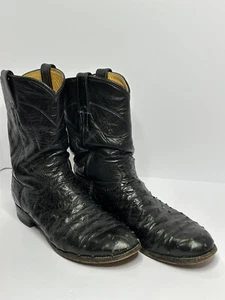Vintage 1991 Justin Stiefel Herren Vollschaft Strauß Größe 7 1/2 schwarz Leder 39587-1 - Bild 1 von 9
