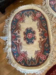 Handmade Chinese Aubusson Oval Wool Rug – 24"x42" Multicolor Tufted Area Rug - Picture 1 of 13