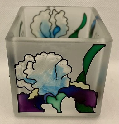 Candelabro votivo de vidrio pintado a mano flor de lirio 3 pulgadas iris Joan Baker Foto 1 de 4