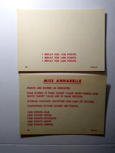 Miss Annabelle Pinball Machine Original NOS Instruction Card 1959 SK416-15 - Picture 1 of 2