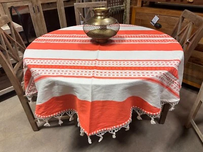 76'' Round Tablecloth from Oaxaca Mexico made with 100 % Handloom cotton fabric. - Image 1 of 4