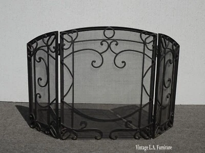 Винтажный в испанском стиле тройной трехпанельный черный каминный экран - Изображение 1 из 4