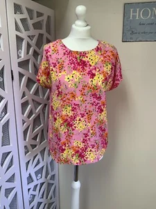 Ladies Top Size 10 Floral Print Pink Ditsy Short Sleeve - Picture 1 of 8