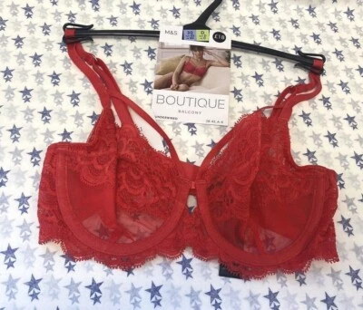 NEW! M&S Boutique Marks & Spencer red non-padded underwired balcony bra - Image 1 of 4
