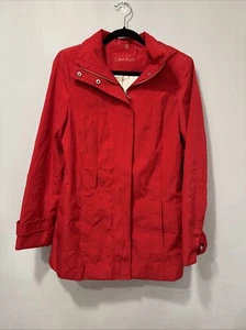 Calvin Klein Womens Lined Hooded Black Red Trench Coat Jacket Pockets Size M - Picture 1 of 9