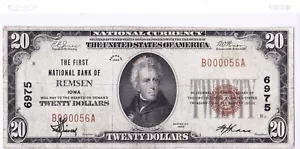 $20 1929 T1 National REMSEN Iowa IA ๐บ๐ธ Extremley Rare! Only 10 on Census! ๐บ๐ธ - Picture 1 of 2