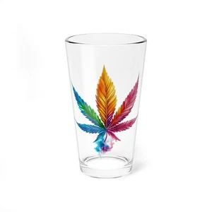 Colorful Cannabis Leaf Mixing Glass, 16oz, Vibrant Drinkware, Party Accessories - Picture 1 of 7