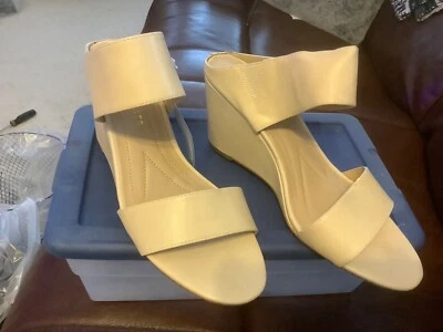 ANDREW GELLER Wedge Heel Slide Sandals Womens 11 Tan Leather Open Toe - Image 1 of 3