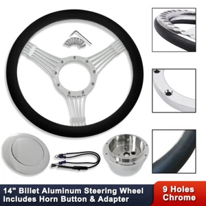 14" Banjo Steering Wheel Half Wrap Leather with Adapter & Horn Button Chrome - Picture 1 of 8