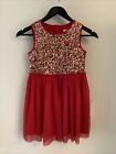 Girls Blue Zoo Red & Gold Sequinned Dress, Age 8 Years, Good Condition