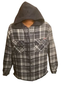 Craftsman Men L Shacket Full Zip Black Hooded Quilt Lined Plaid Jacket 4 Pockets - Picture 1 of 16