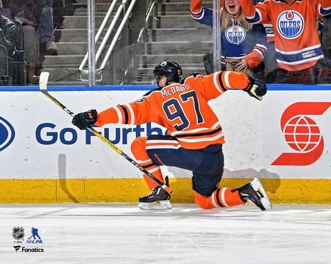 Connor McDavid Edmonton Oilers Unsigned Goal Celebration 8" x 10" Photo Cover