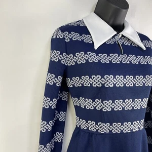 Vintage 70's Maxi Dress Puritan Forever Young Long Sleeve Blue White Knit S - Picture 1 of 16