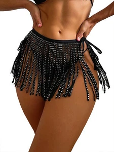 Women Fringe Dance Skirts Tassel Belts Skirt Lace-up Hip Scarf Festival Clubwear - Picture 1 of 13