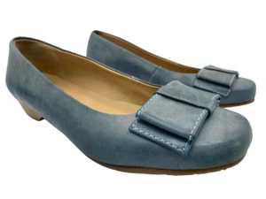Hotter Chantel Court Shoes Leather Slip Ons Low Block Heel Light Blue UK 4 EU 37 - Picture 1 of 22