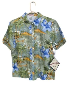 Jamaica Bay Button Up Hawaiian Shirt Green Womens Size M Short Sleeve Rayon NWT - Picture 1 of 7