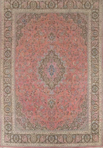 Traditional Pink Floral Mashaad Vintage Area Rug 10x12 Hand-knotted Wool Carpet - Picture 1 of 22