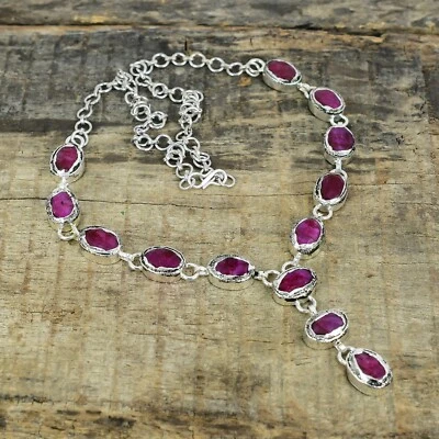 Pink Ruby Gemstone Electroformed 925 Sterling Silver Necklace For Wedding Gifts - Image 1 of 4