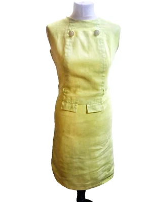 VINTAGE 60s Yellow linen GO GO Scooter Shift DRESS Yellow Pockets S - Image 1 of 4