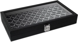 Black Glass Top Jewelry Display Case Box 50 Gem Jars, Ring Box, Jewelry Organize - Picture 1 of 8