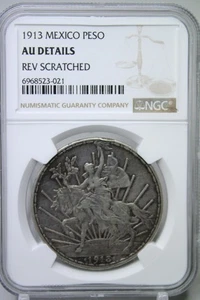 1913 Mexico Peso Silver Caballito NGC AU Details Reverse Scratched #3021 - Picture 1 of 4