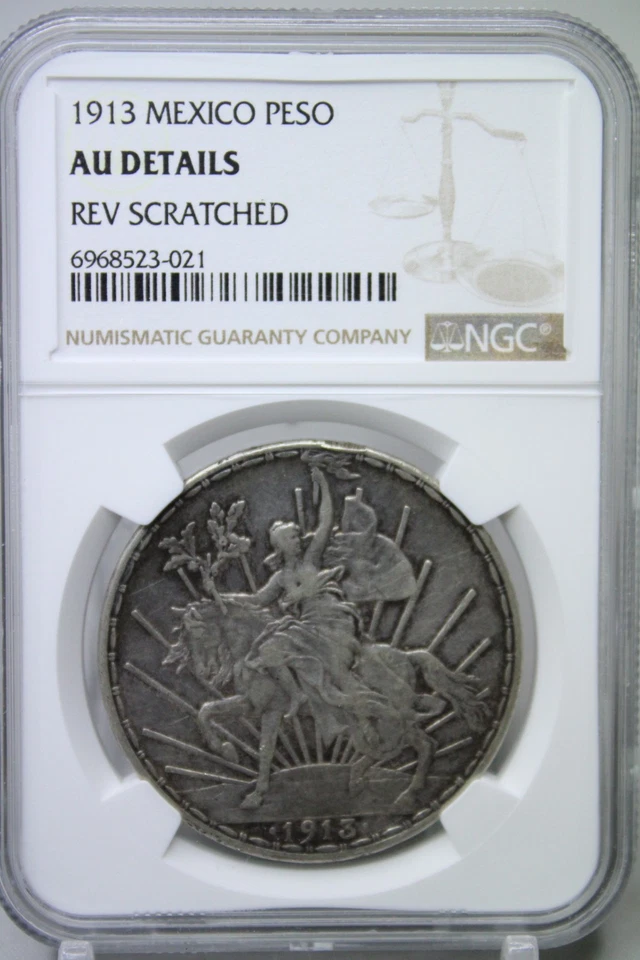 1913 Mexico Peso Silver Caballito NGC AU Details Reverse Scratched #3021 - Image 1 of 4
