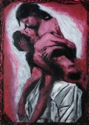 Mann Frau Portrait Abstrakt - Ölkreide Auf A4 Papier - Original Gemälde Unikat - Bild 1 von 3