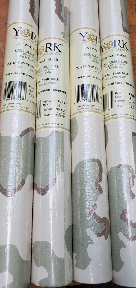 4 rollos de papel tapiz York verde camuflado NOS Foto 1 de 4
