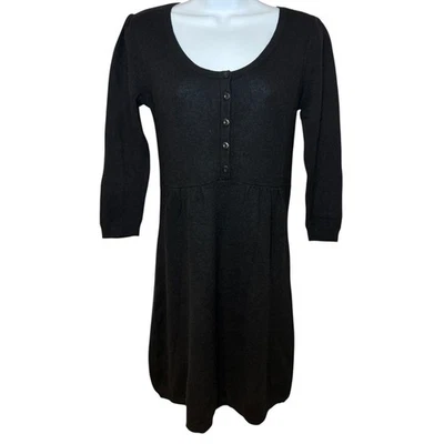 Vestido Suéter Aqua Cashmere Para Mujer S 100% Cachemira Negro Manga 3/4 Botón Delantero Foto 1 de 4