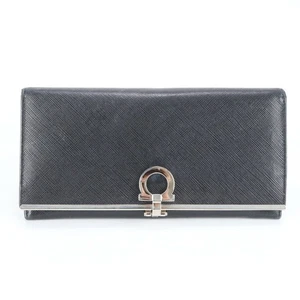 Salvatore Ferragamo long wallet Gancini Black Leather Authentic Made in Italy - Picture 1 of 3